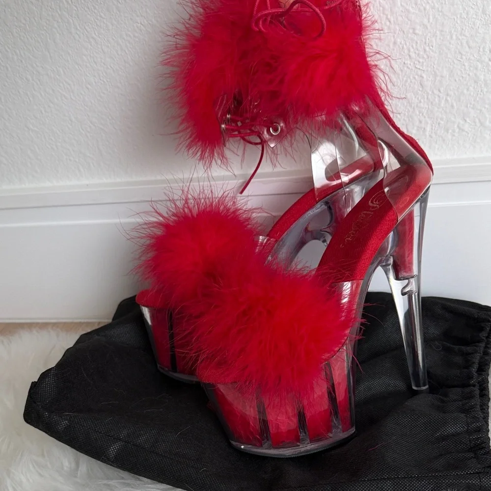 Pleaser Red Feather Platform Stiletto Sandals
